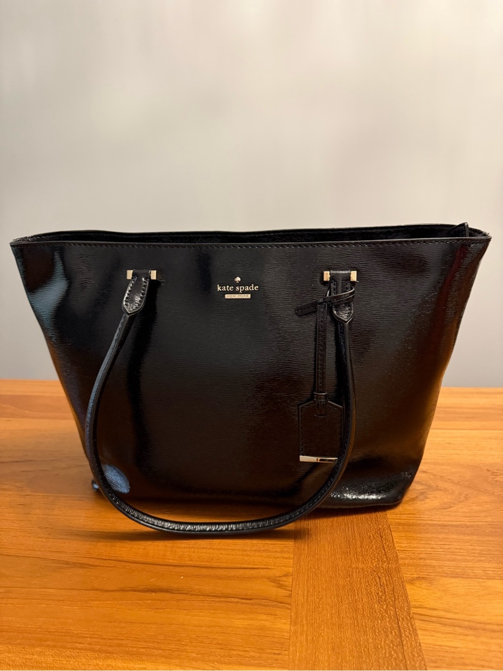 kate spade Small Harmony Cedar Street Black Patent Leather Tote